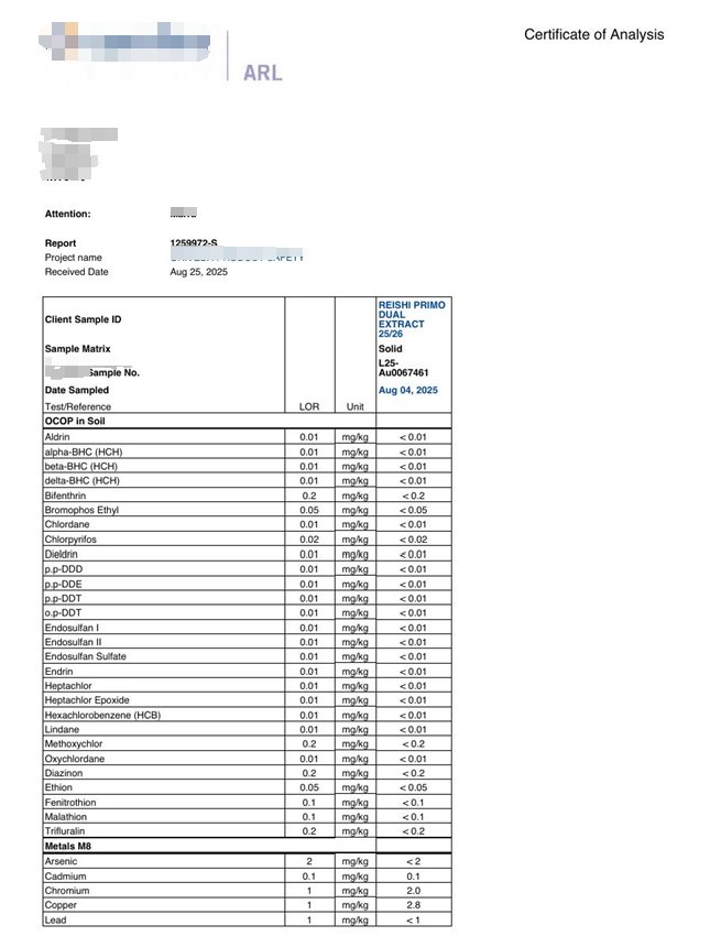 Figure 7. Redacted pesticide panel excerpt showing a narrower pesticide screening scope. Identifying commercial details have been removed.